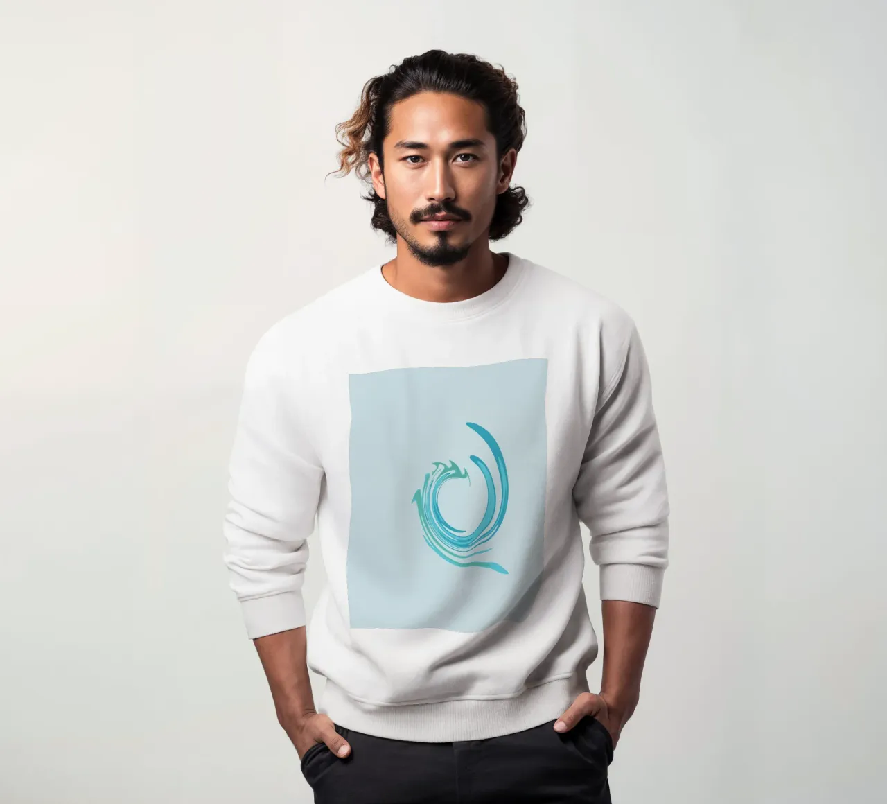 Abstract dynamic swirl pattern in blue sweatshirt by Something for you