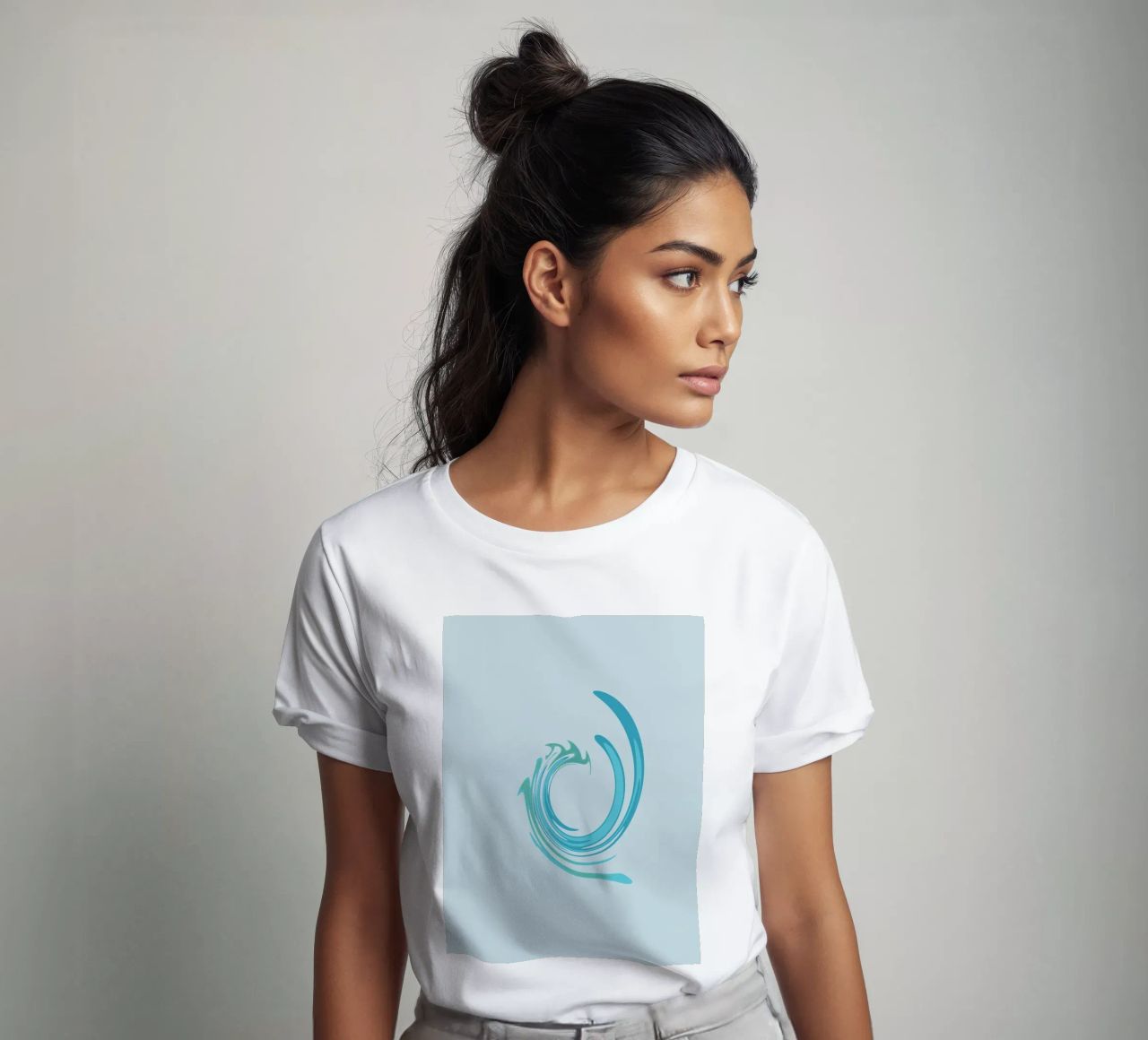Abstract dynamic swirl pattern in blue t-shirt by Something for you