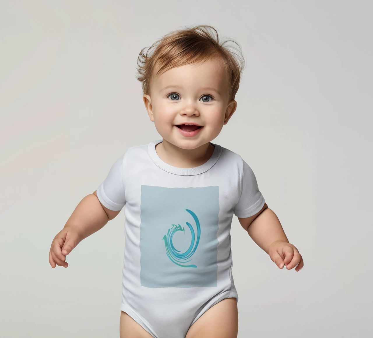 Abstract dynamic swirl pattern in blue short-sleeve baby romper by Something for you