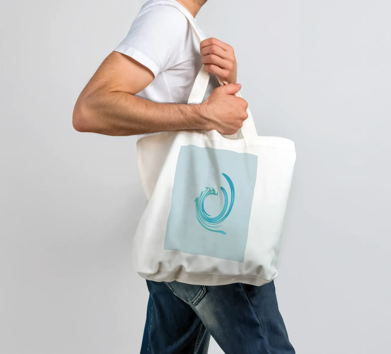 Abstract dynamic swirl pattern in blue tote bag by Something for you