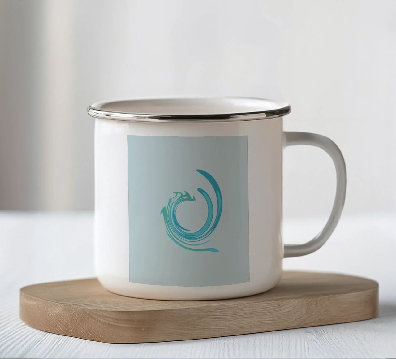 Abstract dynamic swirl pattern in blue enamel mug by Something for you
