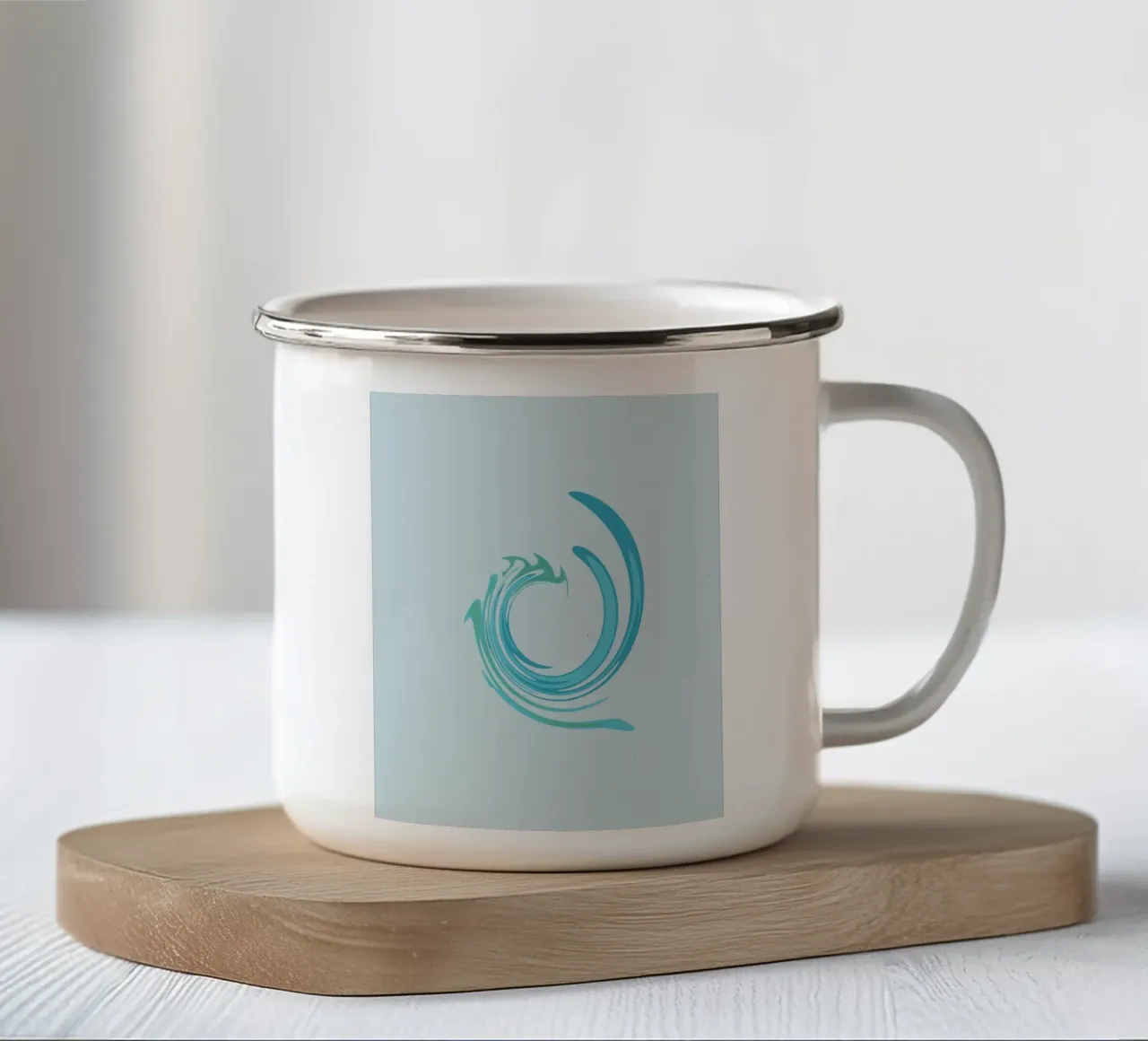 Abstract dynamic swirl pattern in blue enamel mug by Something for you
