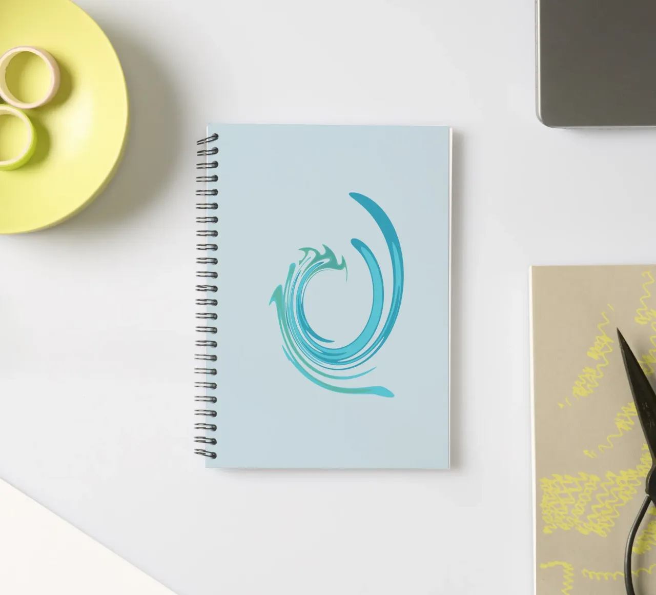 Abstract dynamic swirl pattern in blue spiral notebook by Something for you