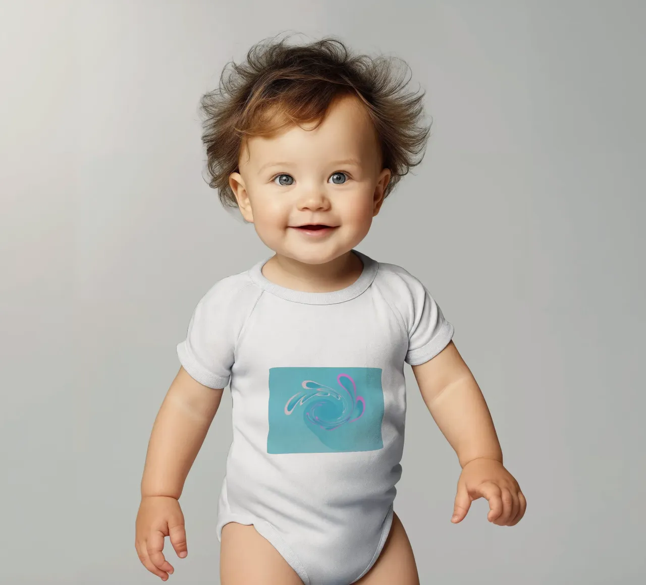 Abstraktes dynamisches Wirbelmuster in Blau und Pink Kurzarm Babybody von Something for you
