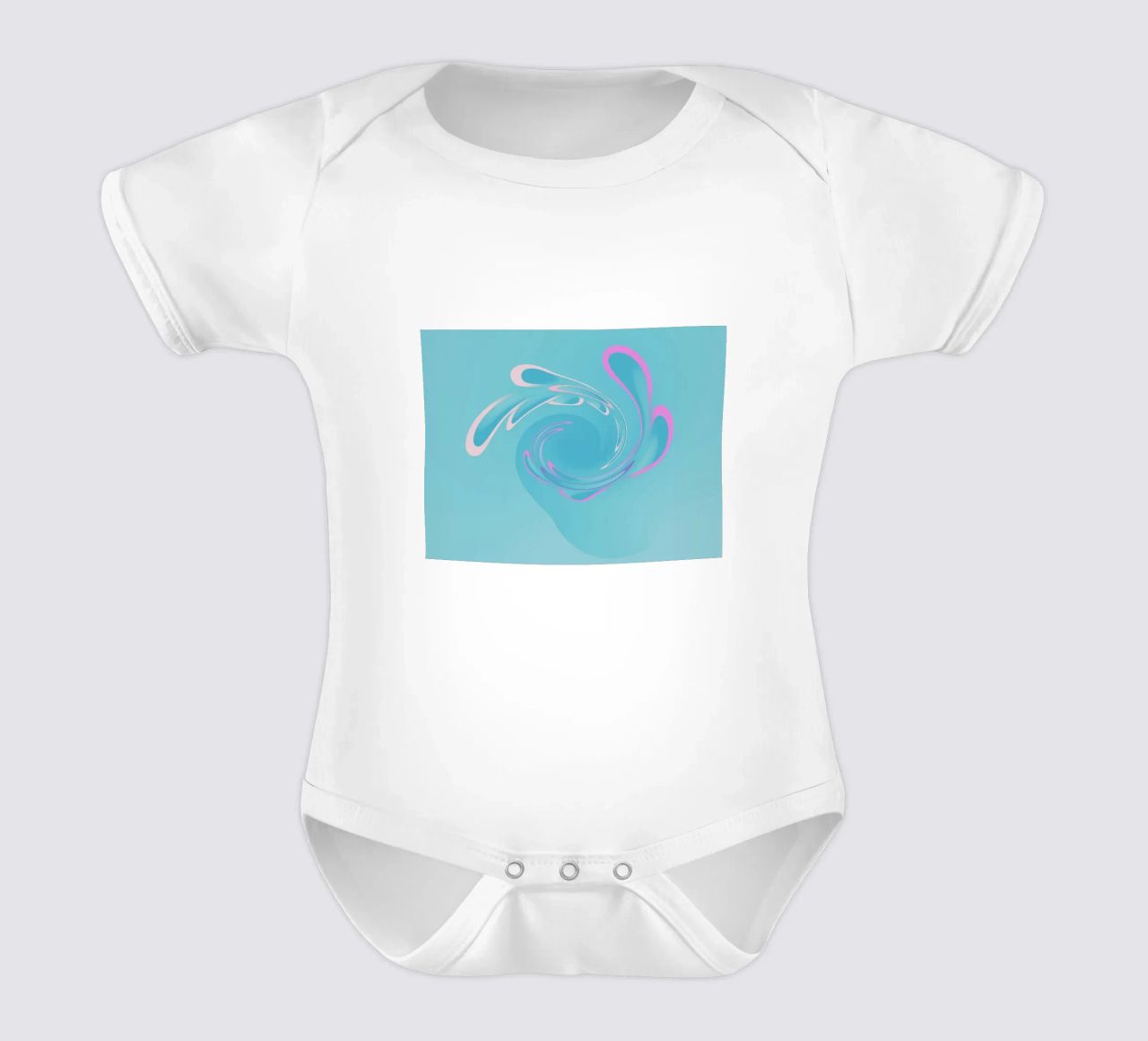 Abstract dynamic swirl pattern in blue and pink short-sleeve baby romper by Something for you