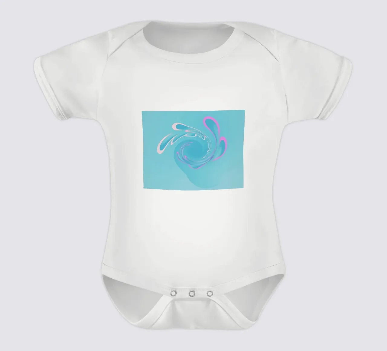 Abstract dynamic swirl pattern in blue and pink short-sleeve baby romper by Something for you