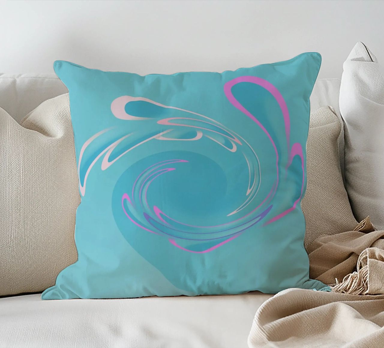Motivo dinamico astratto a vortice in blu e rosa cuscino da Something for you