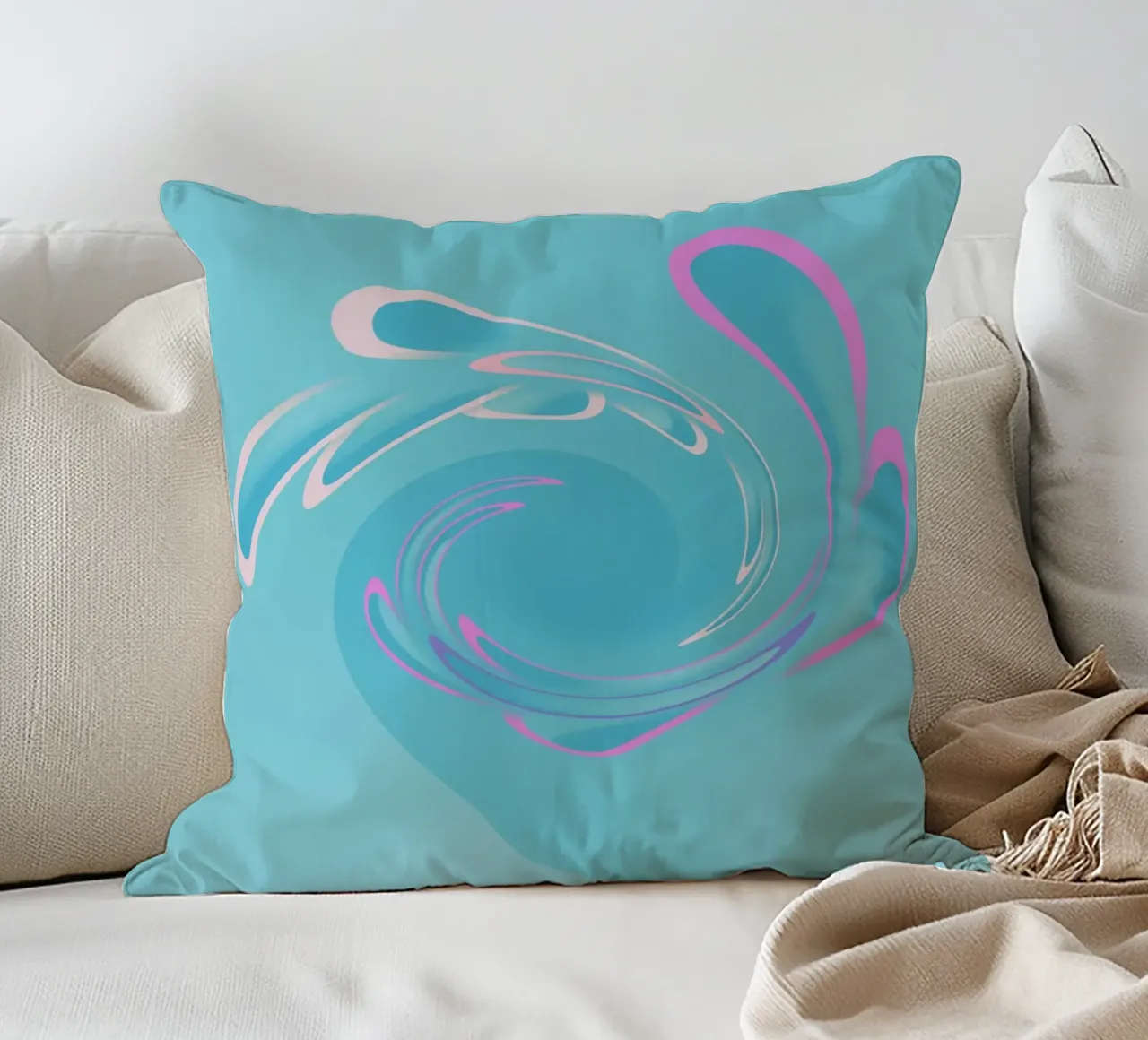 Abstract dynamisch wervelpatroon in blauw en roze kussen van Something for you