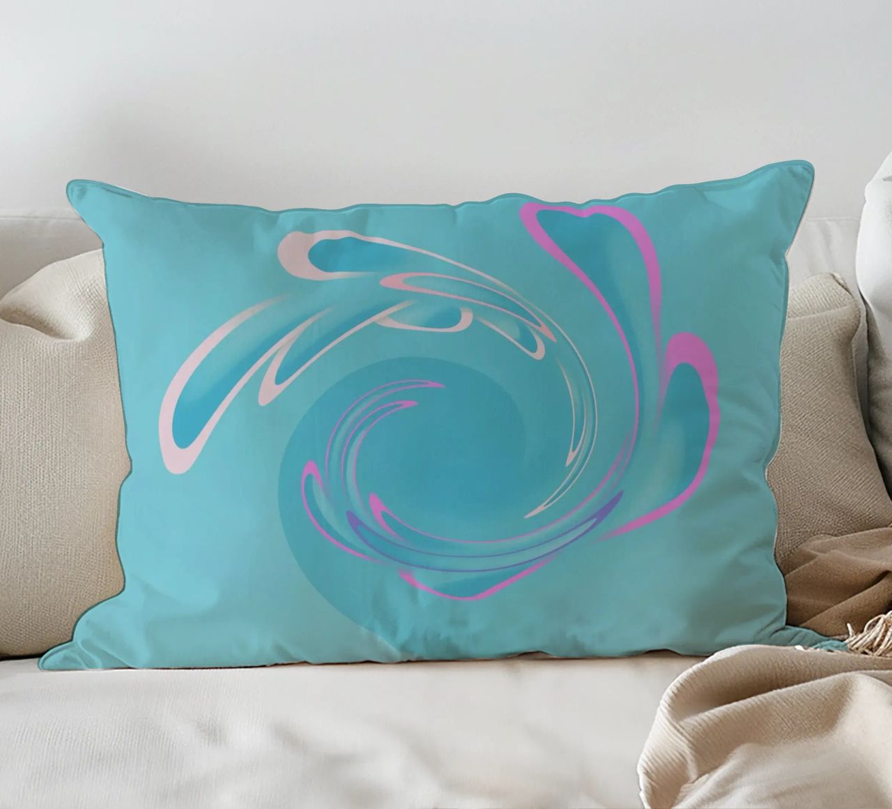 Motivo dinamico astratto a vortice in blu e rosa cuscino da Something for you