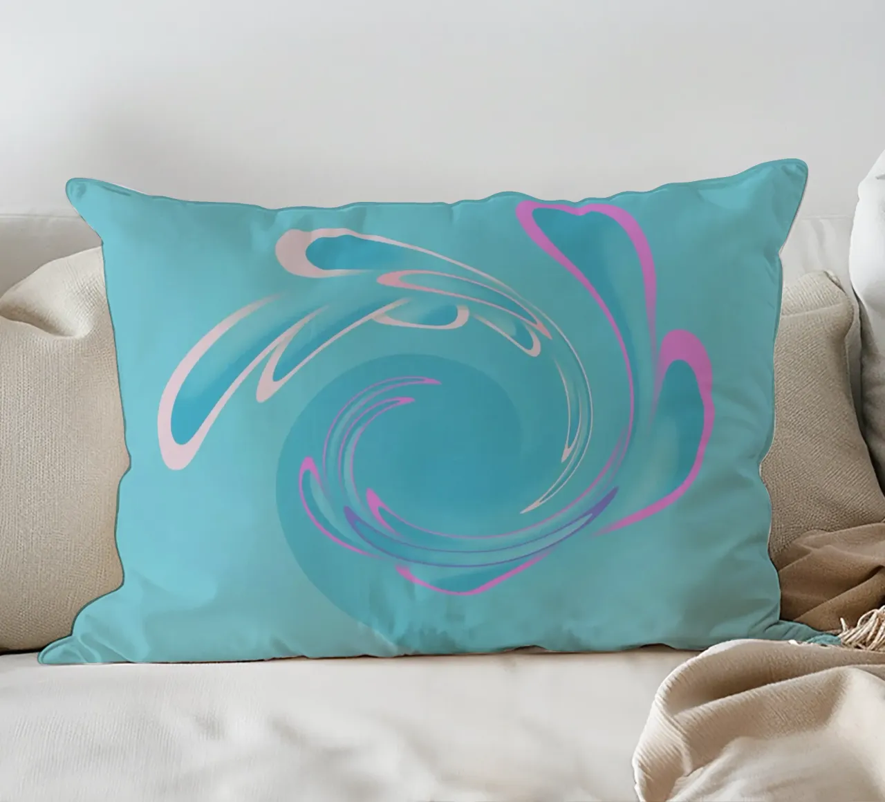 Abstraktes dynamisches Wirbelmuster in Blau und Pink Kissen von Something for you