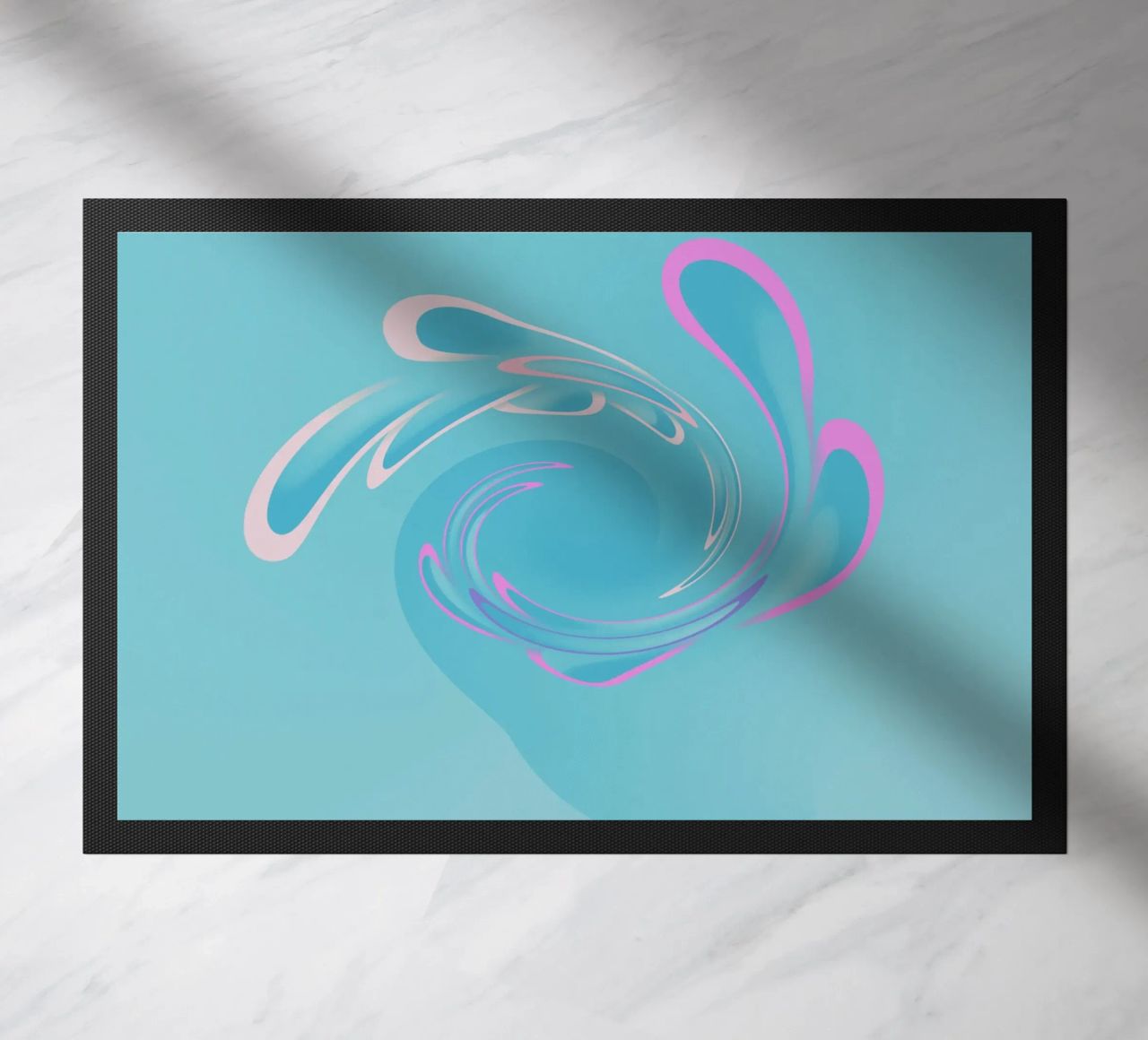 Abstract dynamic swirl pattern in blue and pink doormat by Something for you