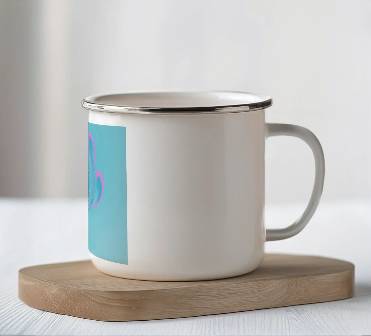 Abstract dynamic swirl pattern in blue and pink enamel mug by Something for you