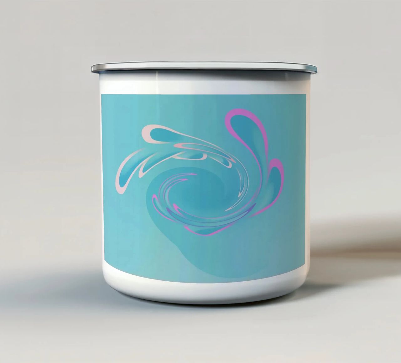 Abstract dynamic swirl pattern in blue and pink enamel mug by Something for you