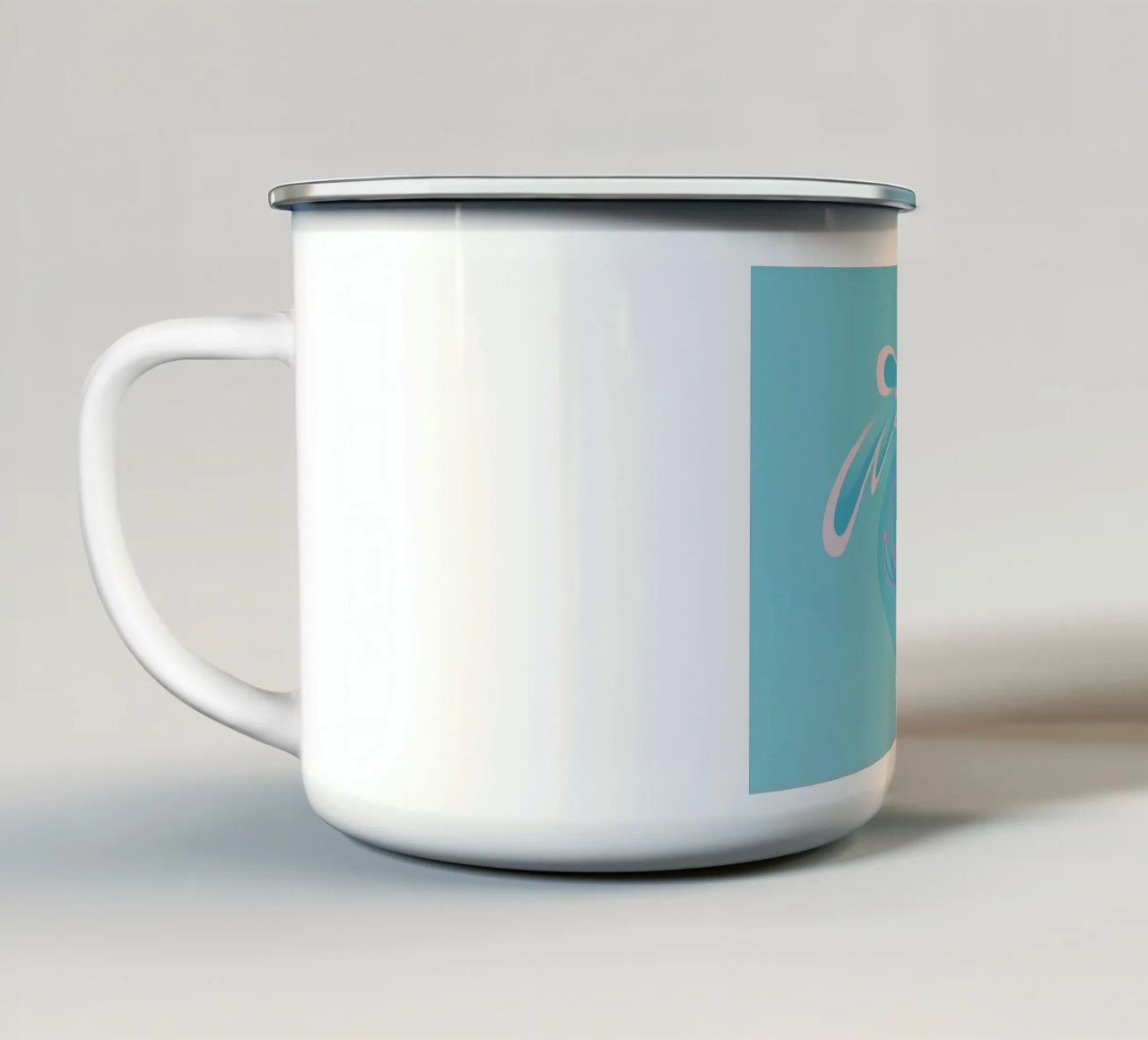 Abstract dynamic swirl pattern in blue and pink enamel mug by Something for you