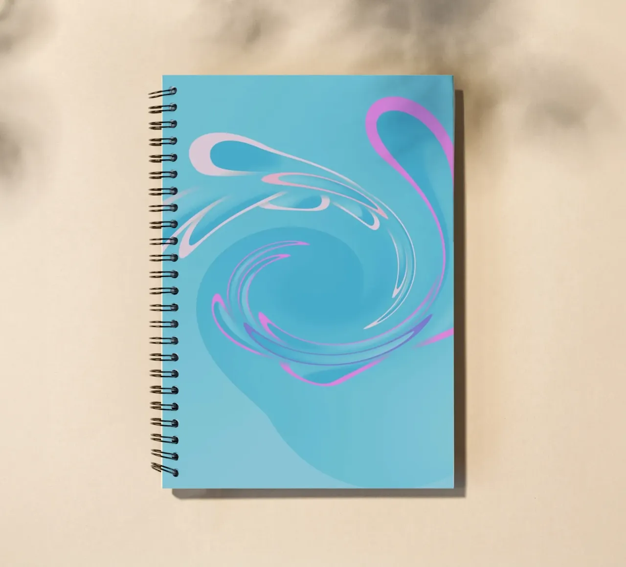 Abstract dynamic swirl pattern in blue and pink spiral notebook by Something for you