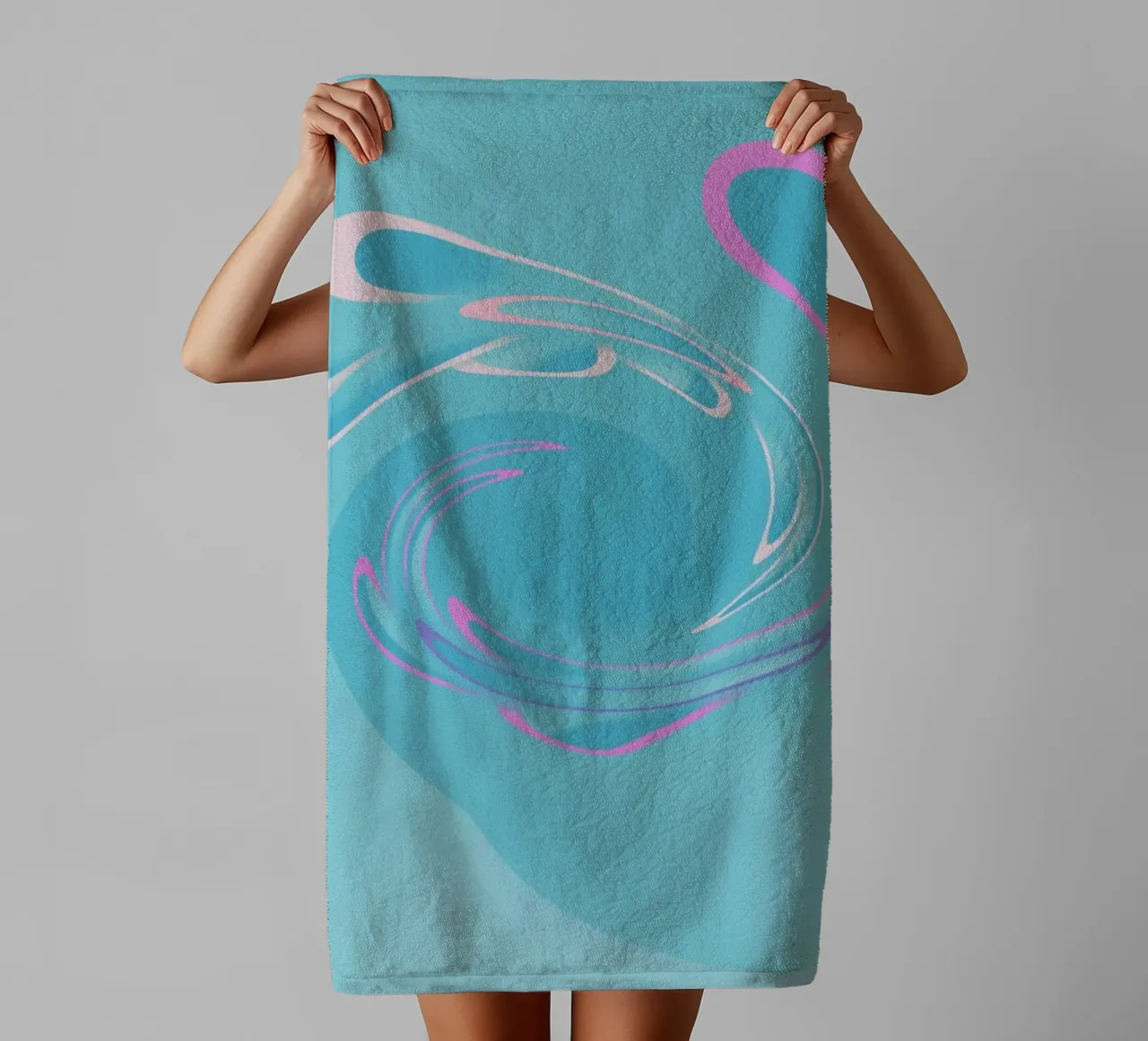 Motivo dinamico astratto a vortice in blu e rosa asciugamano da bagno da Something for you