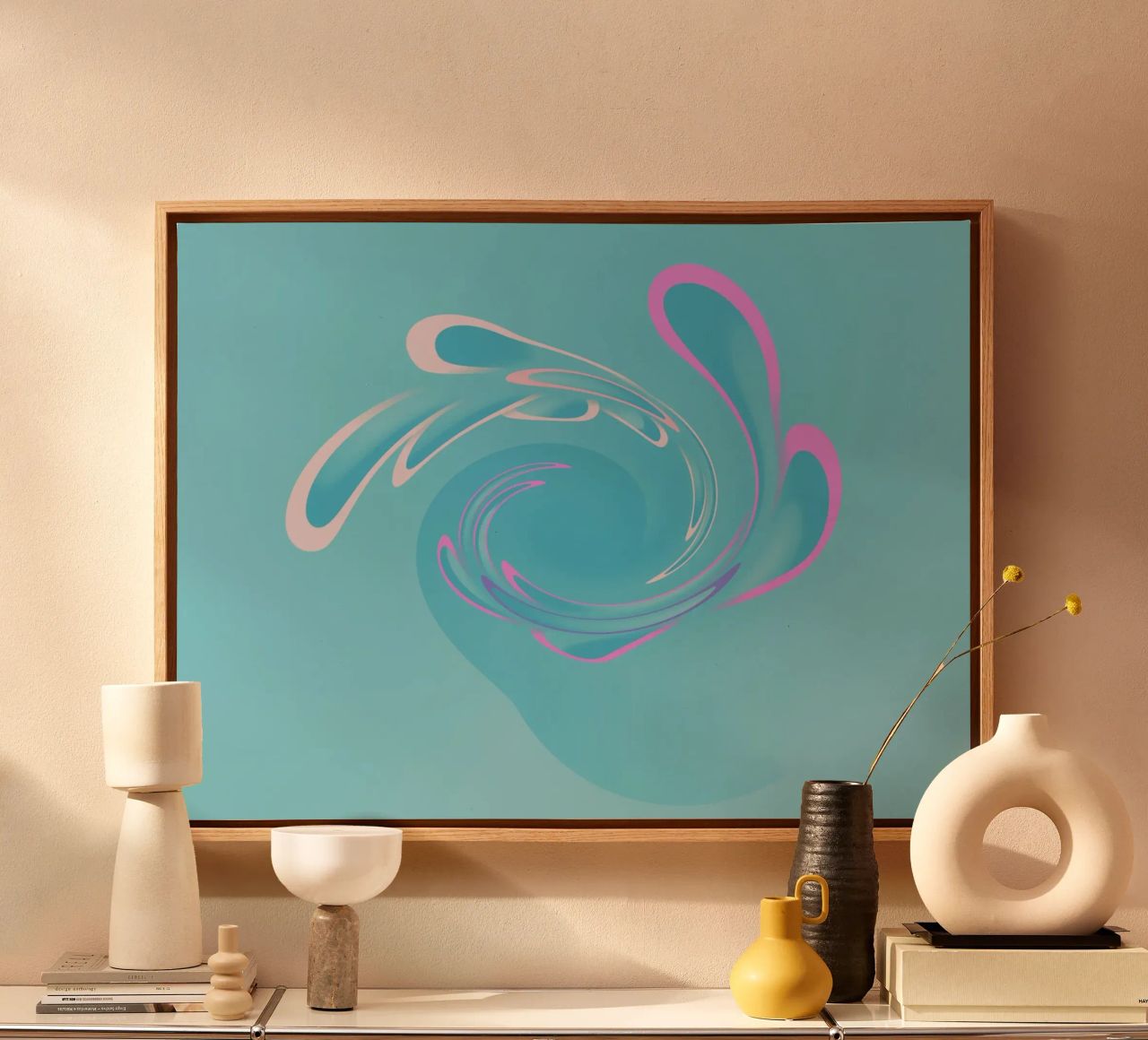 Abstract dynamic swirl pattern in blue and pink canvas by Something for you