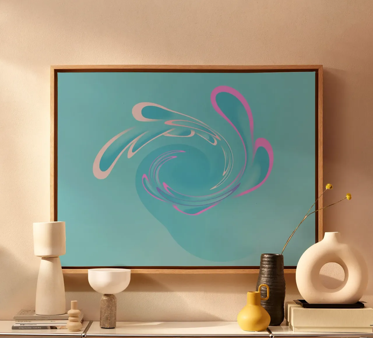Motif tourbillonnant abstrait dynamique en bleu et rose toile de Something for you