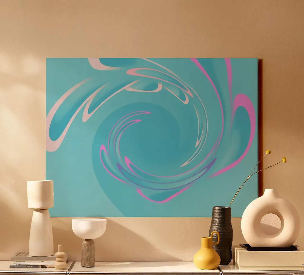 Motif tourbillonnant abstrait dynamique en bleu et rose toile de Something for you