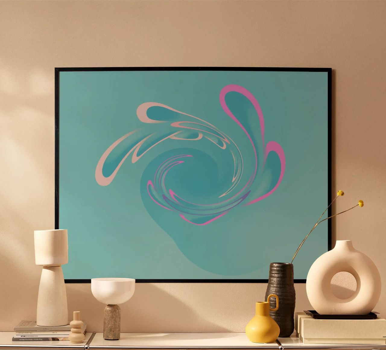 Abstract dynamic swirl pattern in blue and pink hahnemühle by Something for you
