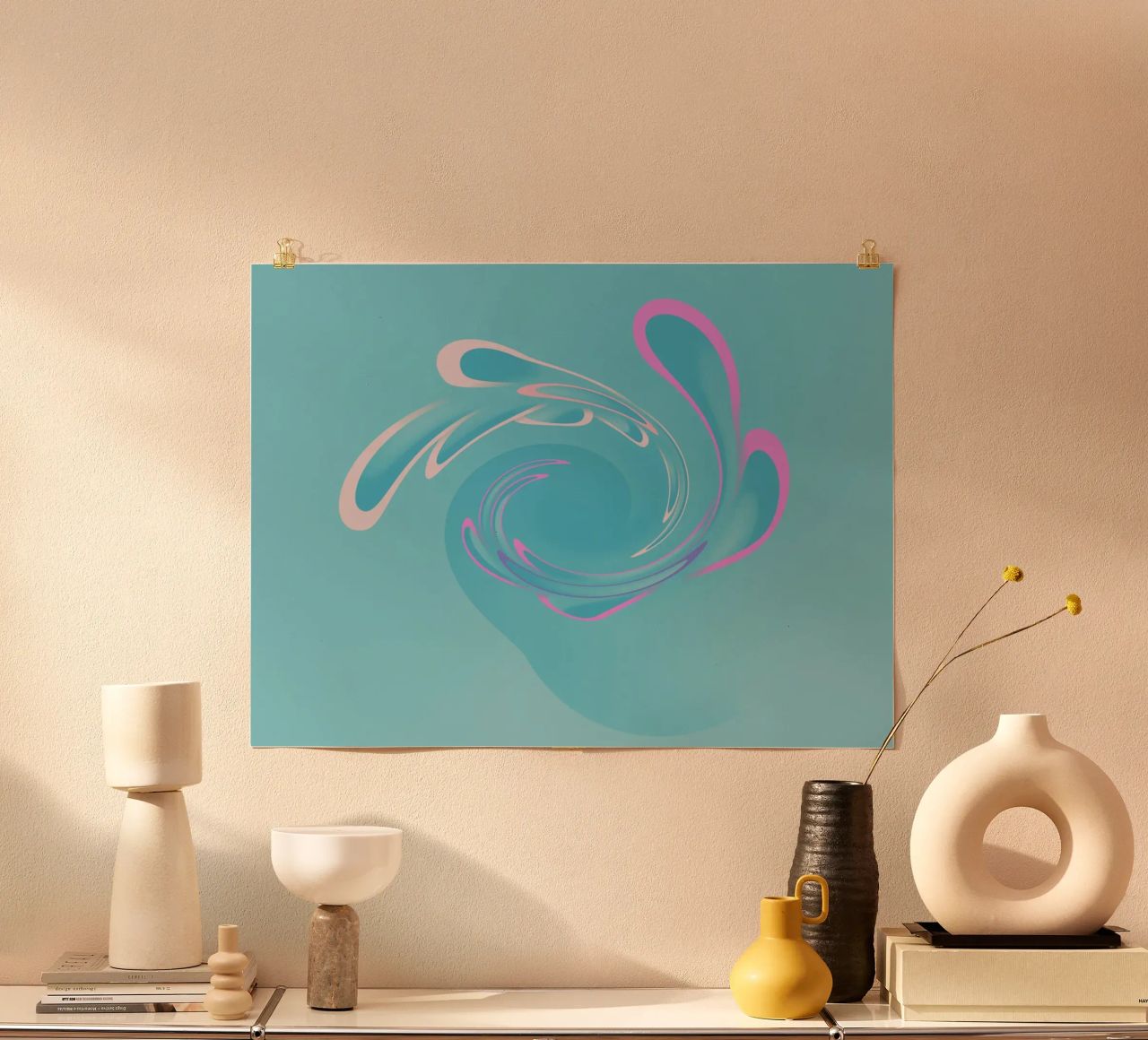 Abstract dynamic swirl pattern in blue and pink hahnemühle by Something for you