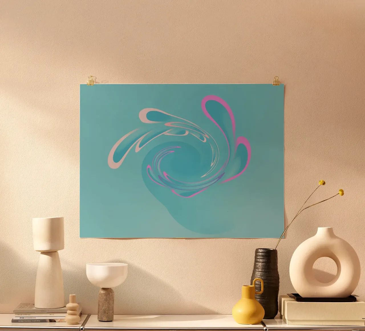 Motif tourbillonnant abstrait dynamique en bleu et rose hahnemühle de Something for you