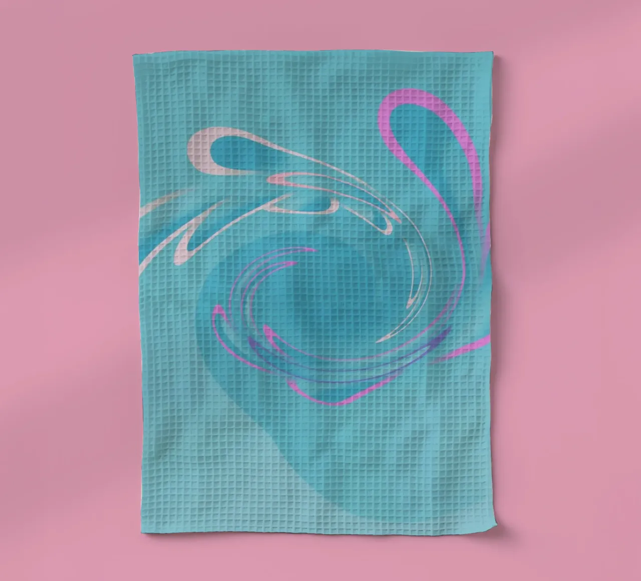 Abstraktes dynamisches Wirbelmuster in Blau und Pink Geschirrtuch von Something for you