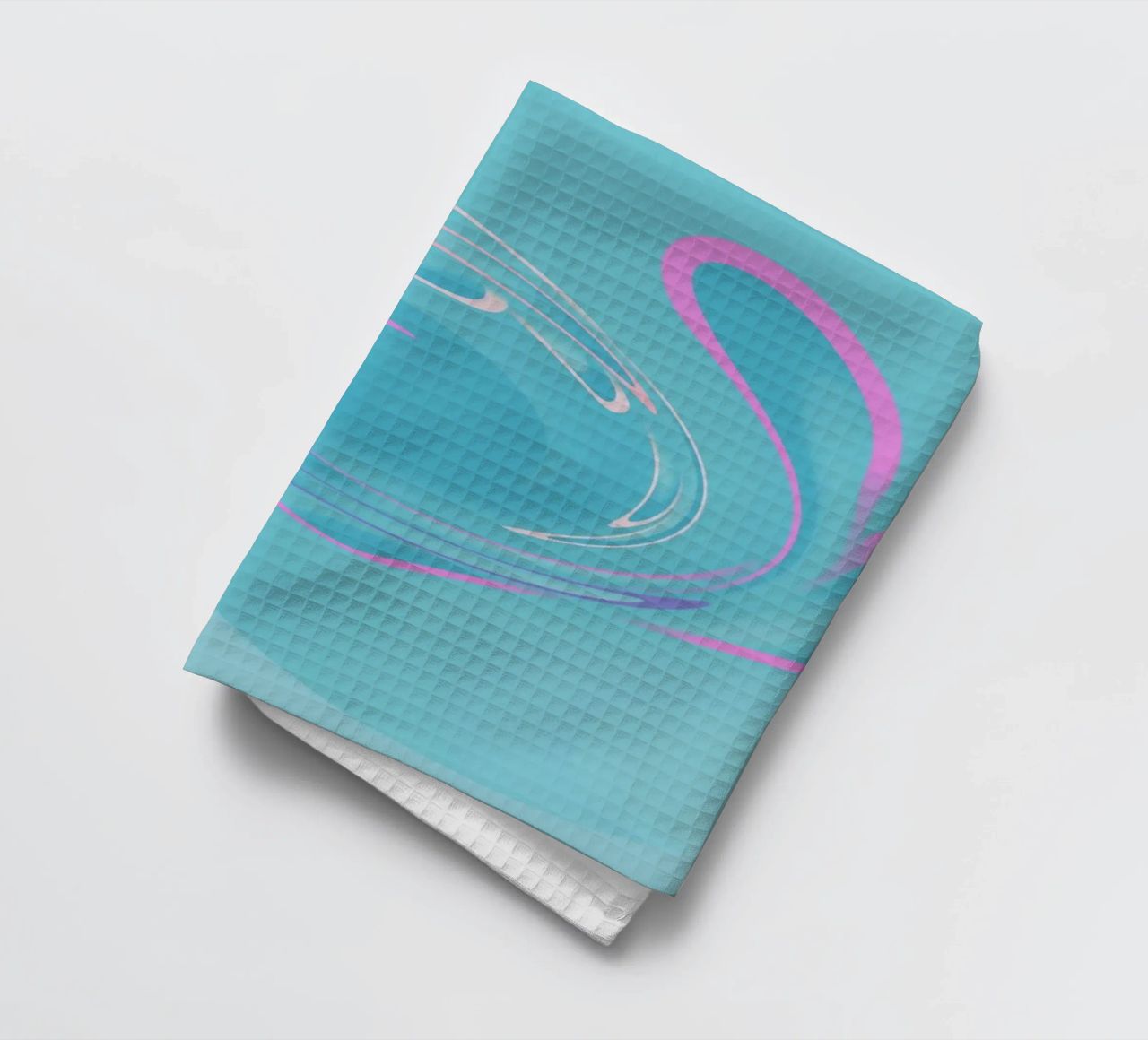 Abstract dynamic swirl pattern in blue and pink tea towel by Something for you