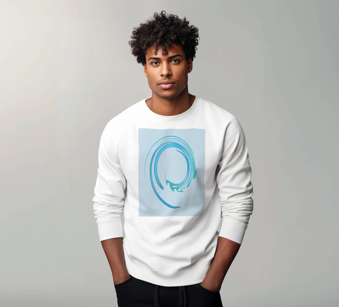 Abstract dynamic swirl pattern in blue sweatshirt by Something for you