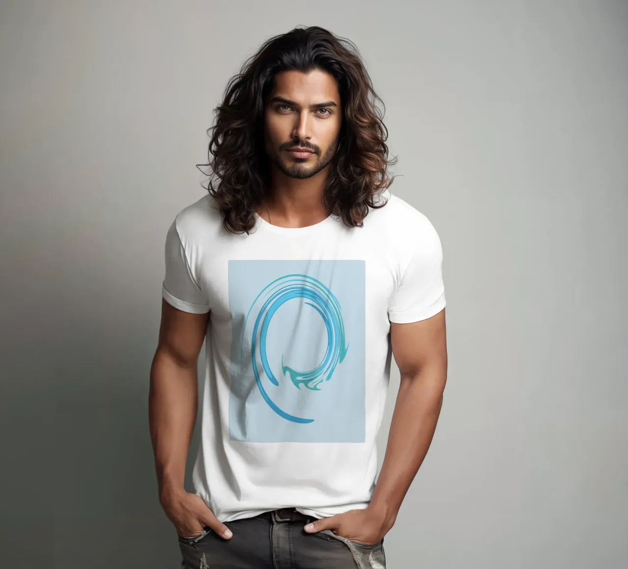 Abstraktes dynamisches Wirbelmuster in Blau T-Shirt von Something for you