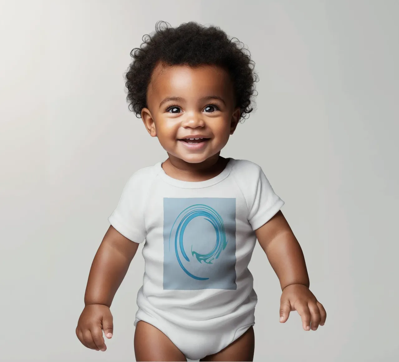 Abstract dynamic swirl pattern in blue short-sleeve baby romper by Something for you