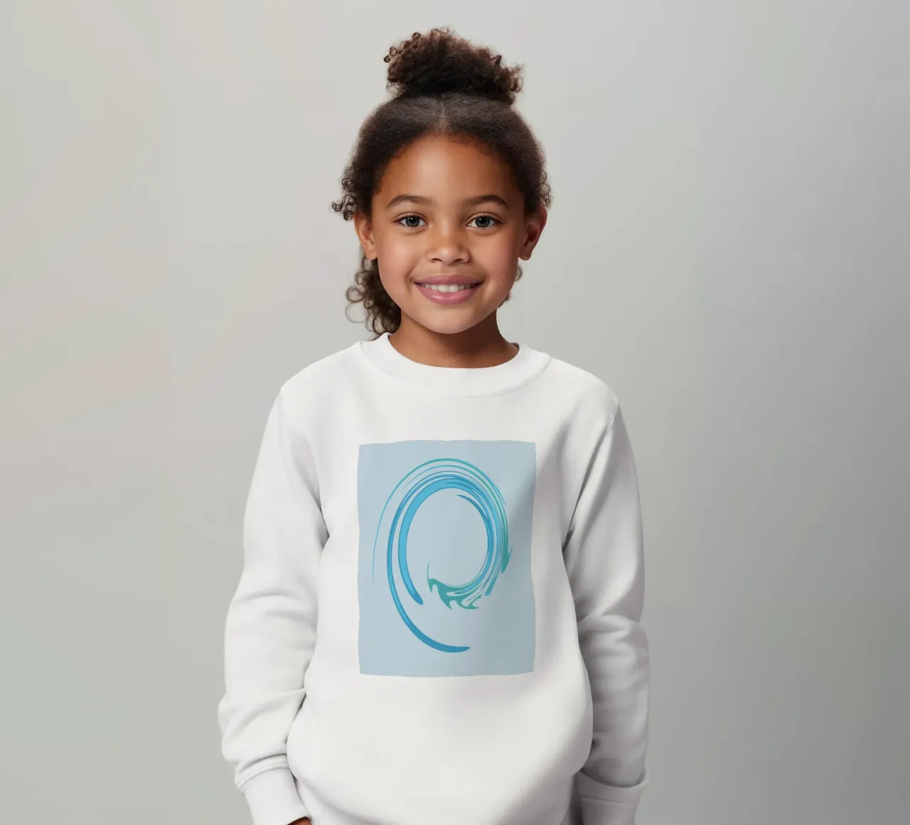 Abstract dynamic swirl pattern in blue kids sweatshirt by Something for you