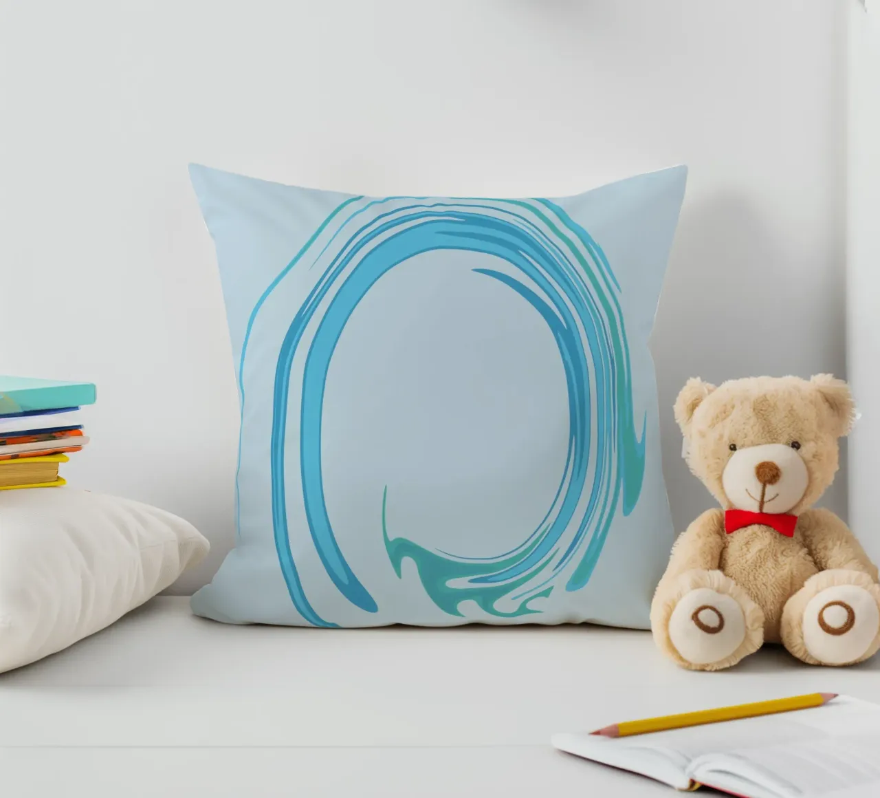 Abstract dynamic swirl pattern in blue decorative cushion by Something for you