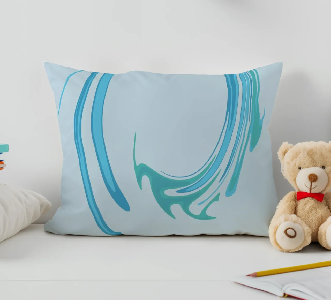 Abstract dynamic swirl pattern in blue decorative cushion by Something for you