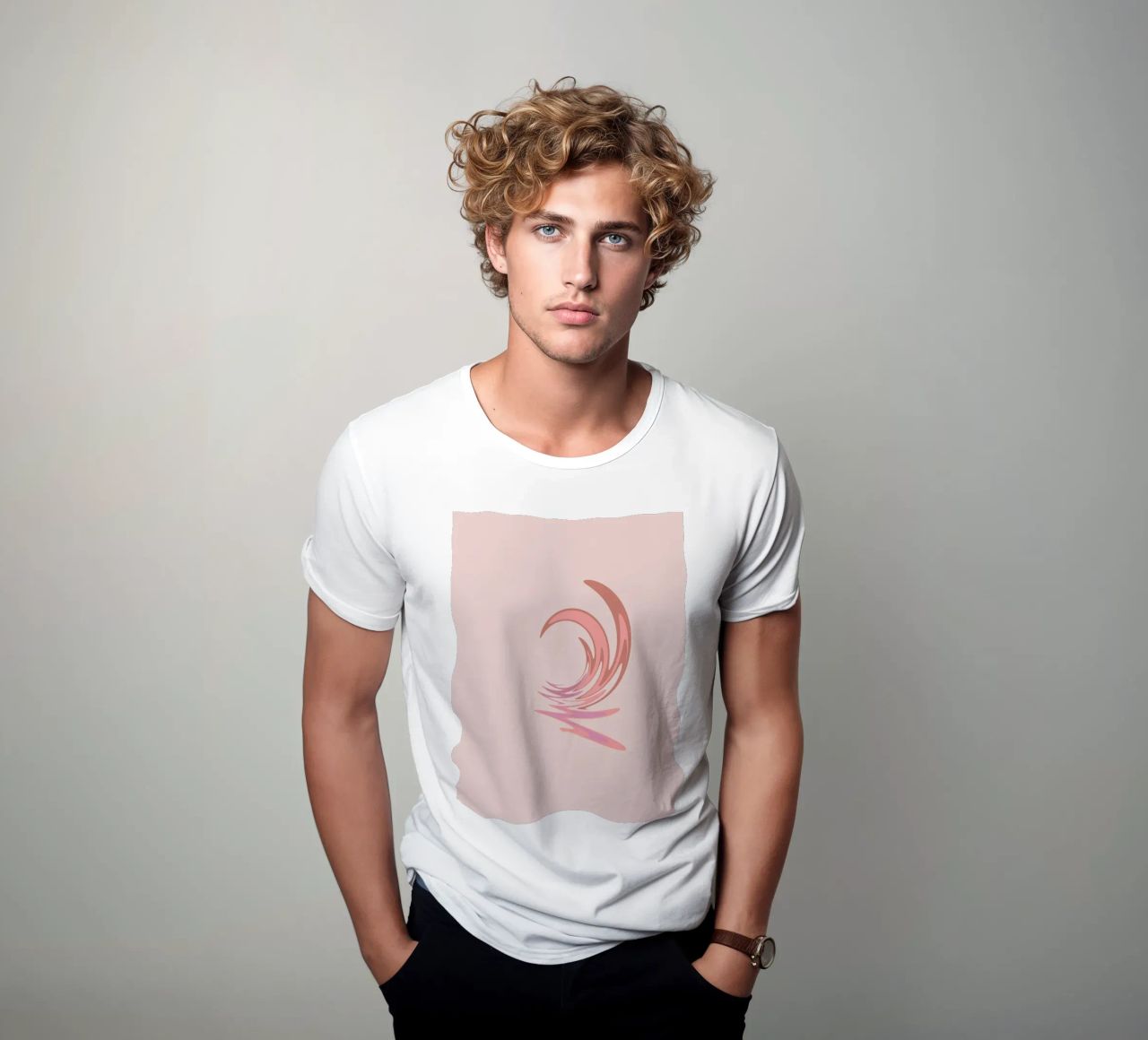 Abstract dynamic swirl pattern in pink t-shirt by Something for you
