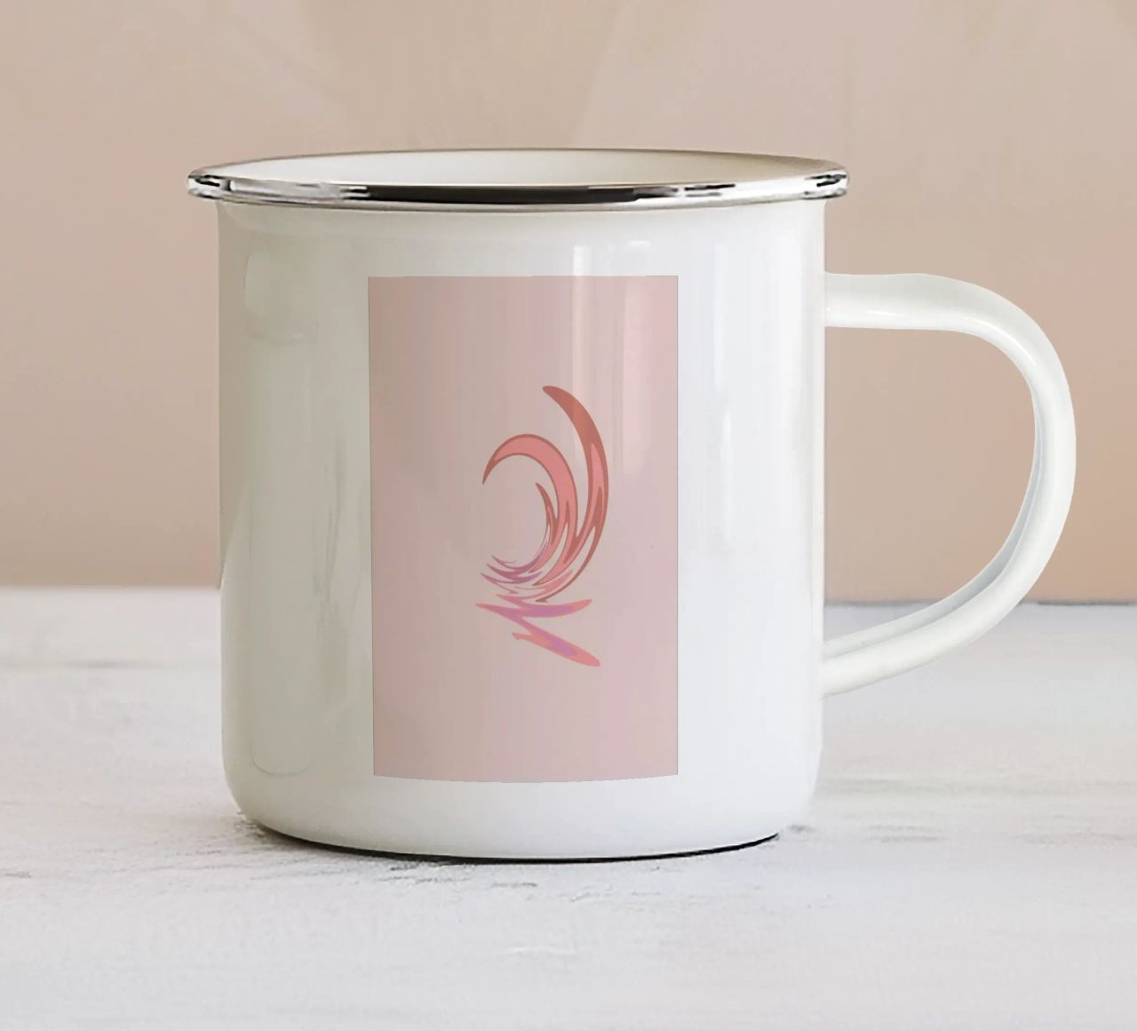 Abstract dynamic swirl pattern in pink enamel mug by Something for you