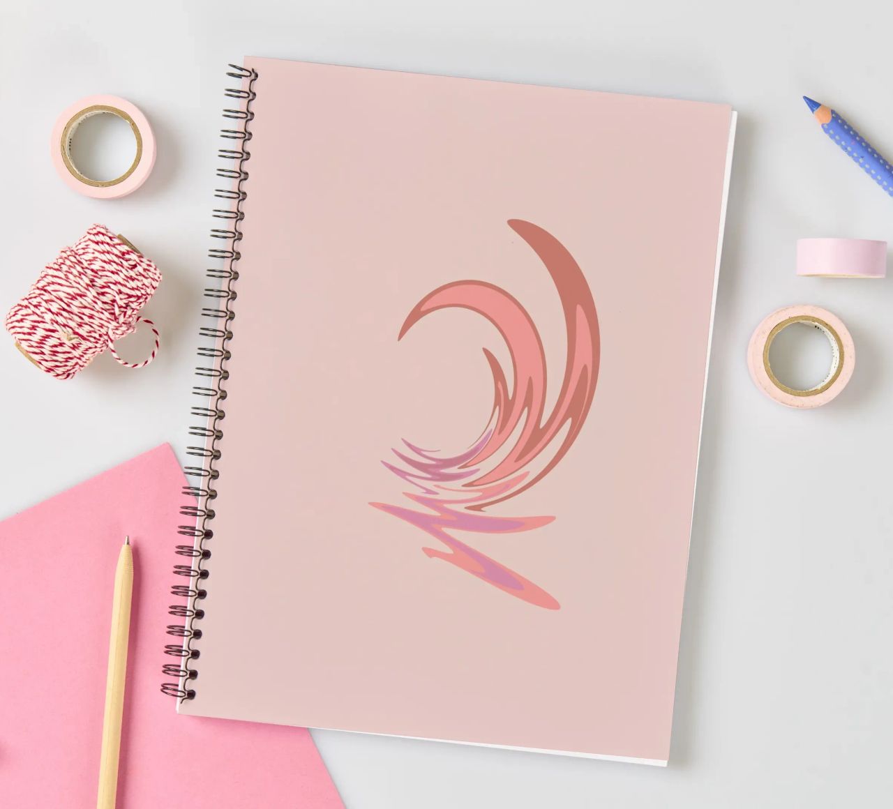 Abstract dynamic swirl pattern in pink spiral notebook by Something for you