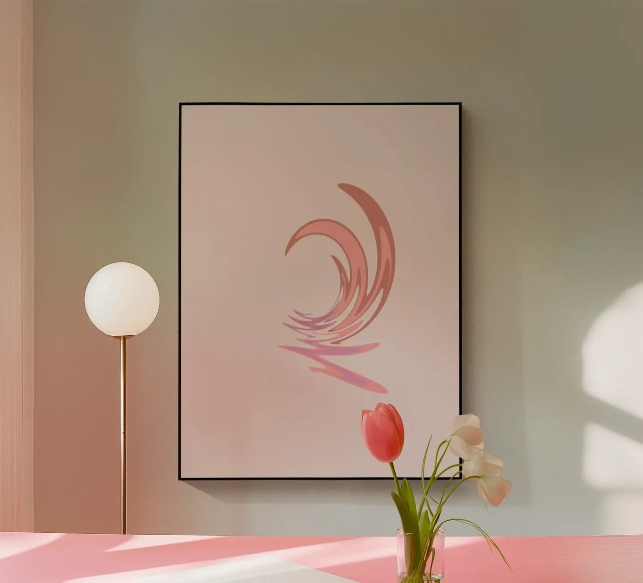 Motivo dinamico astratto a vortice in rosa plexiglass da Something for you