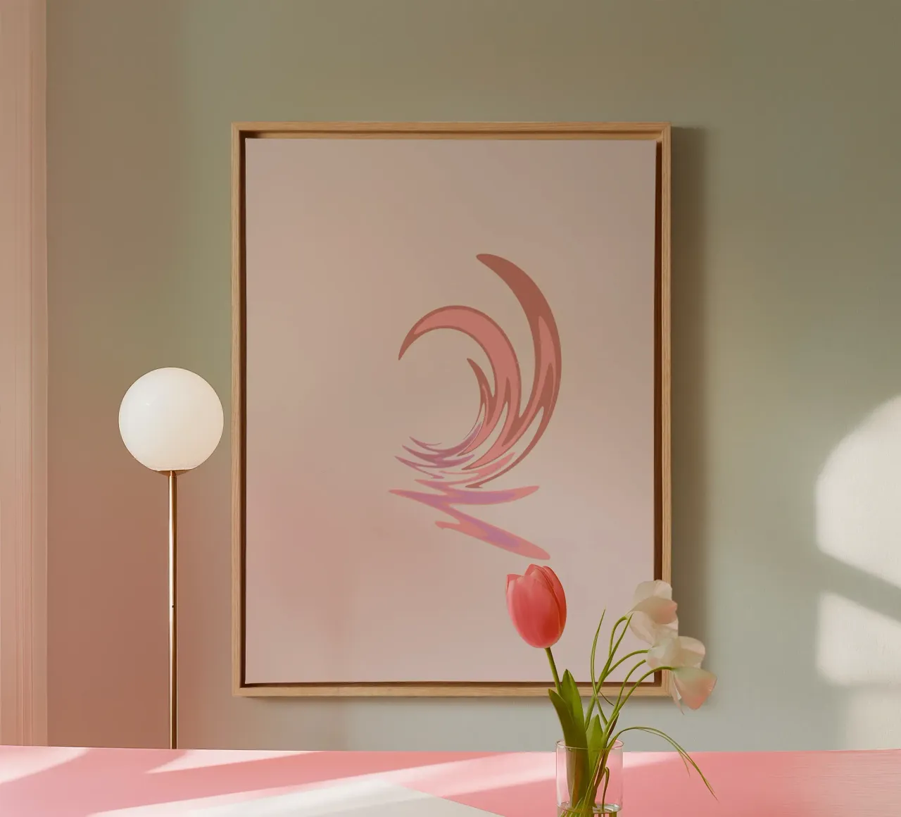 Abstract dynamic swirl pattern in pink canvas with Floater frame by Something for you