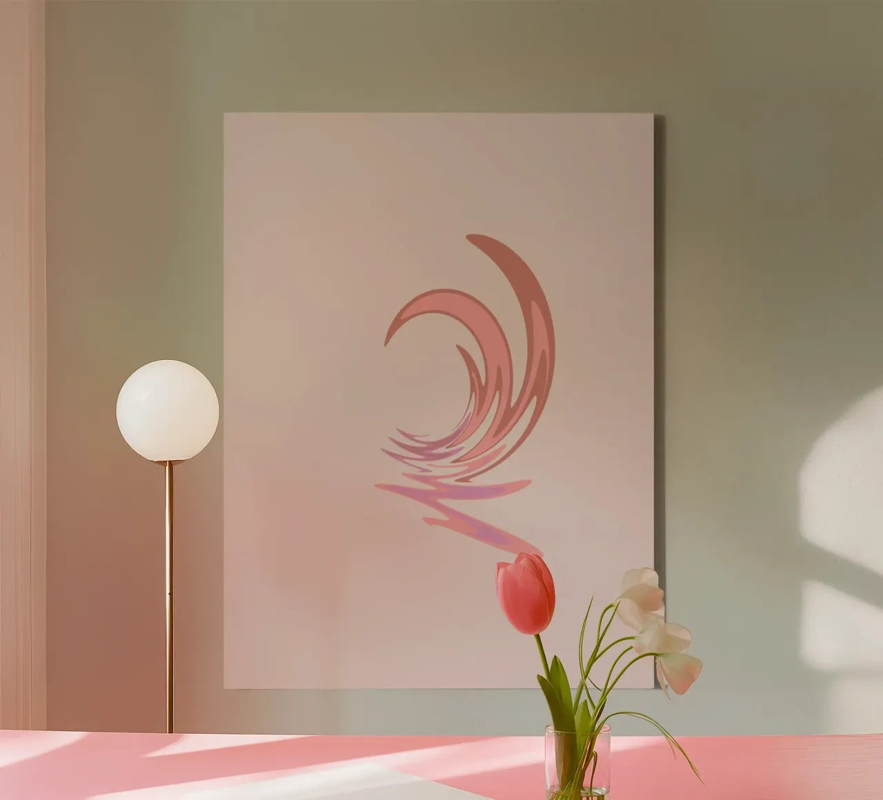 Abstract dynamic swirl pattern in pink canvas with Floater frame by Something for you