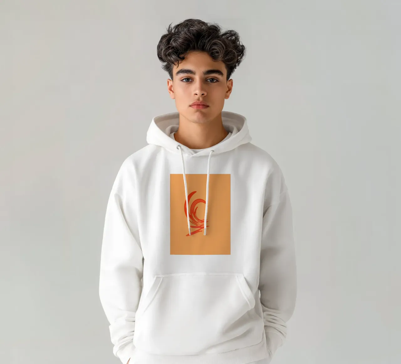 Abstract dynamic swirl pattern in orange hoodie by Something for you