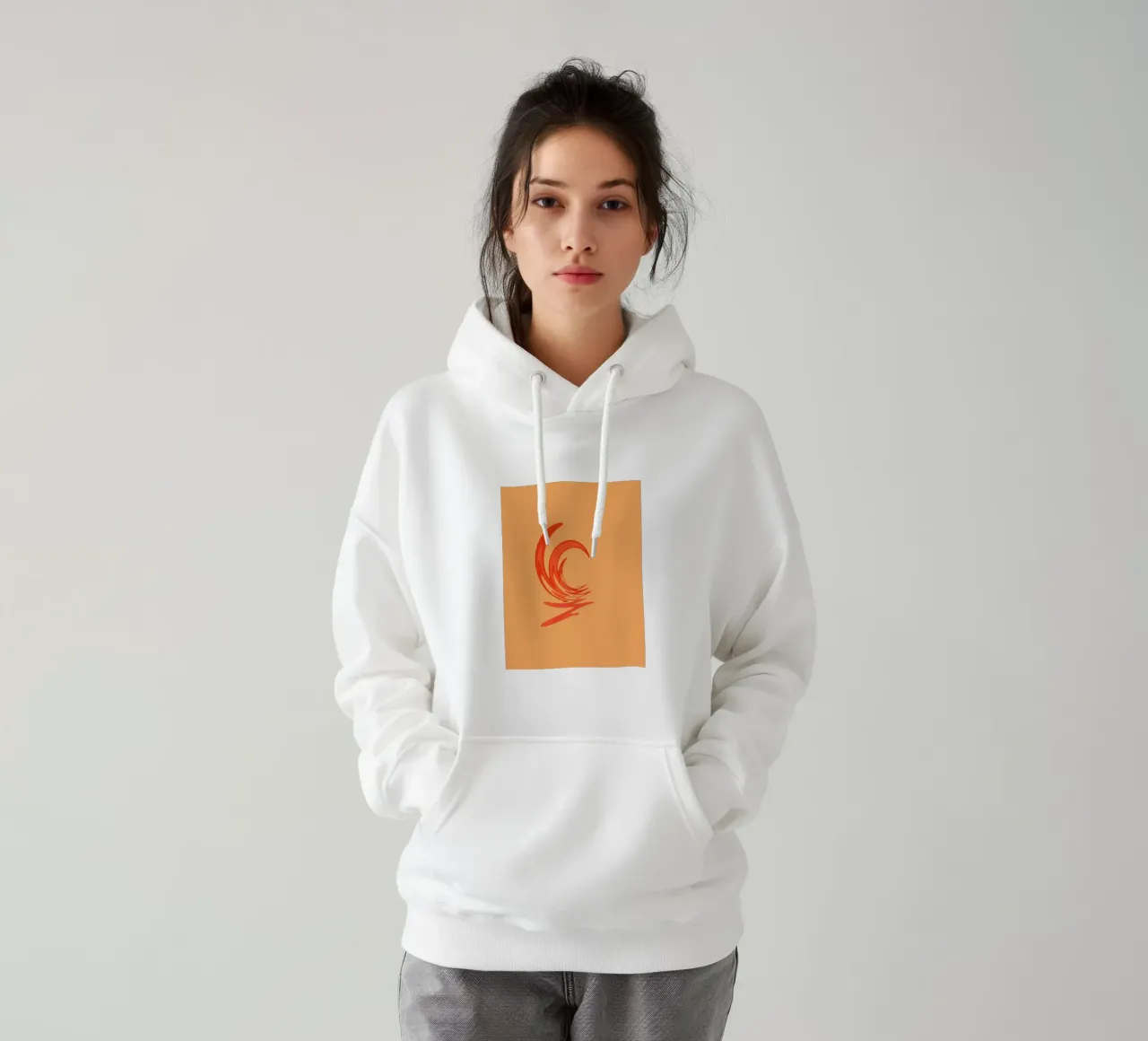 Abstract dynamic swirl pattern in orange hoodie by Something for you