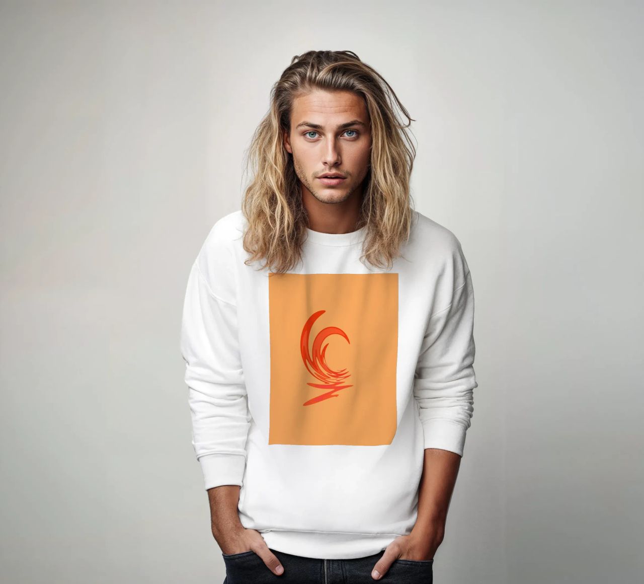 Abstract dynamic swirl pattern in orange sweatshirt by Something for you