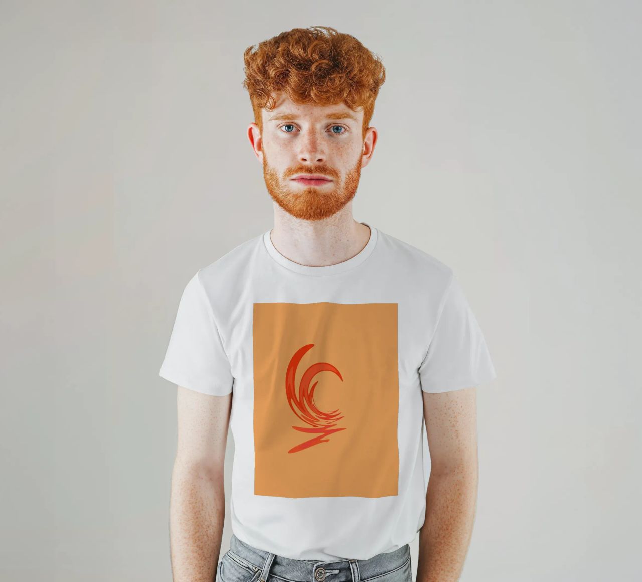 Abstract dynamic swirl pattern in orange t-shirt by Something for you