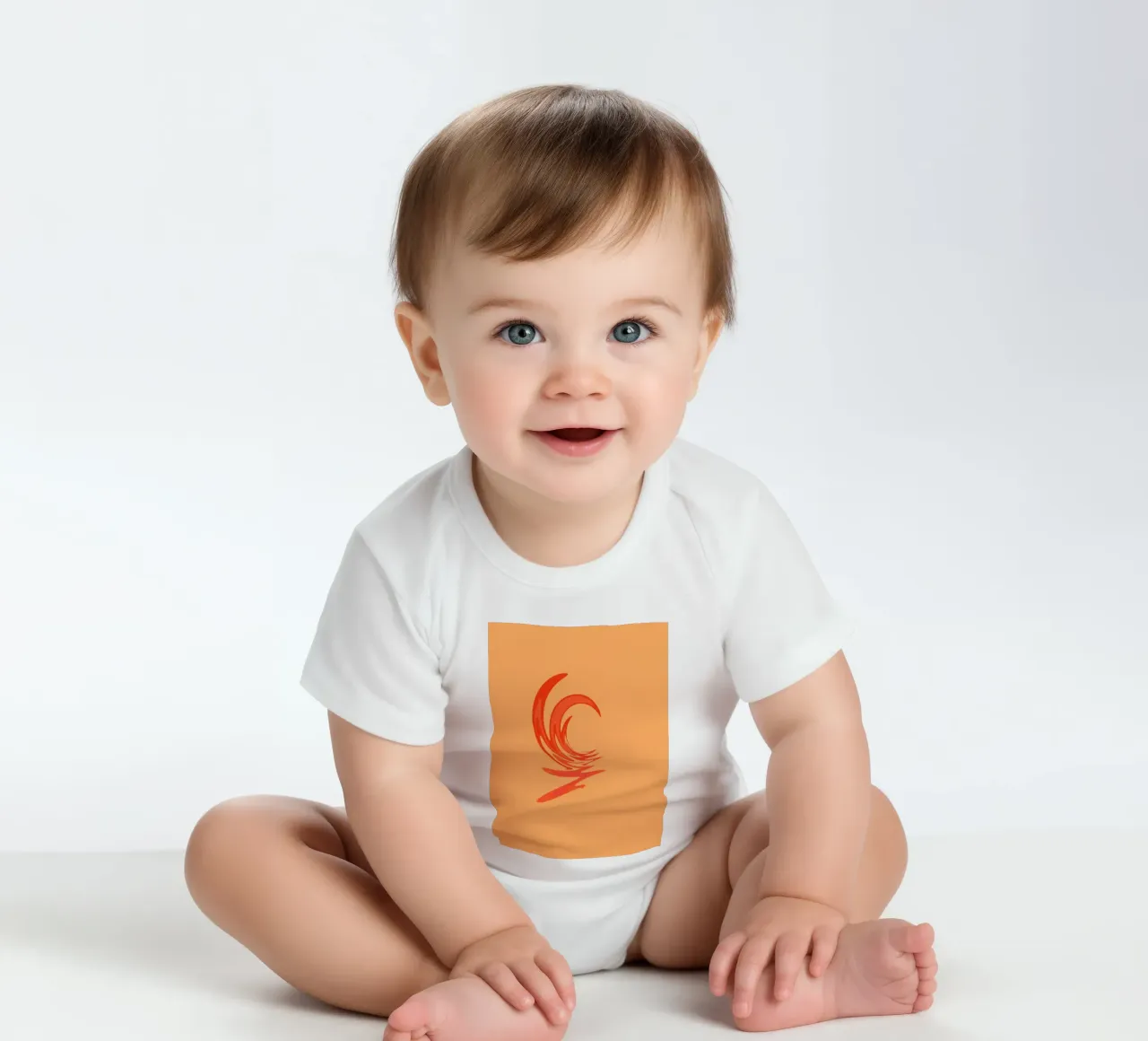 Abstract dynamic swirl pattern in orange short-sleeve baby romper by Something for you