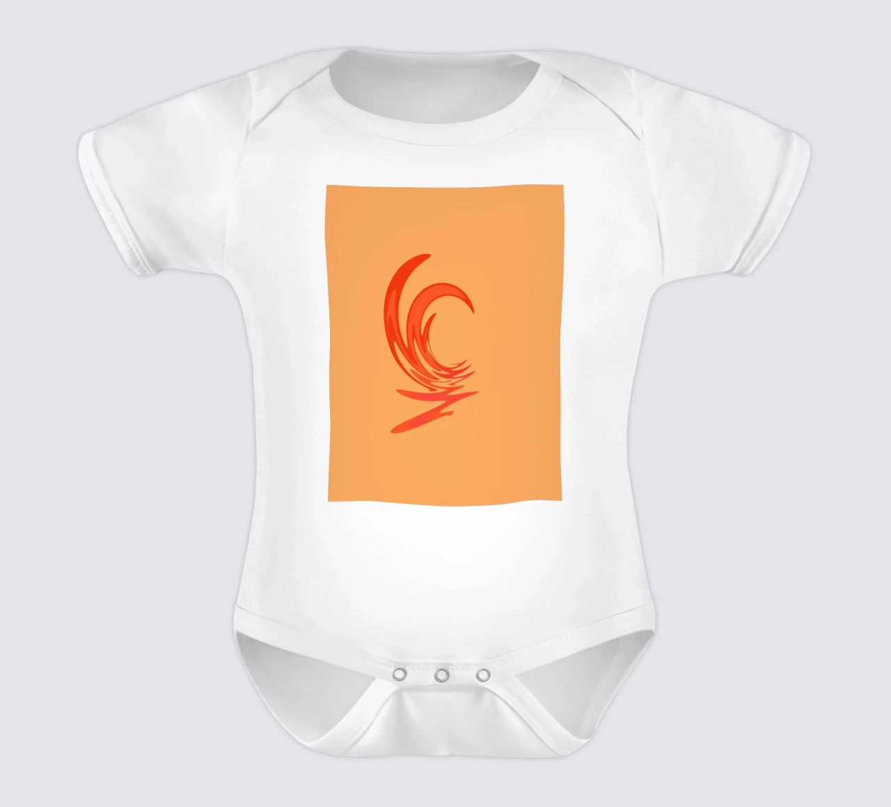 Abstract dynamic swirl pattern in orange short-sleeve baby romper by Something for you