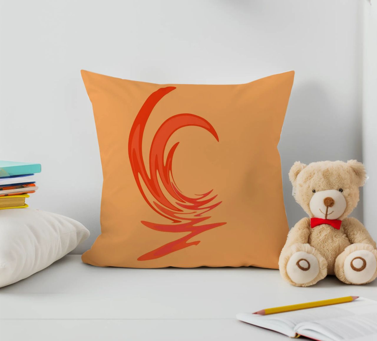 Motivo dinamico astratto a vortice in arancione cuscino da Something for you