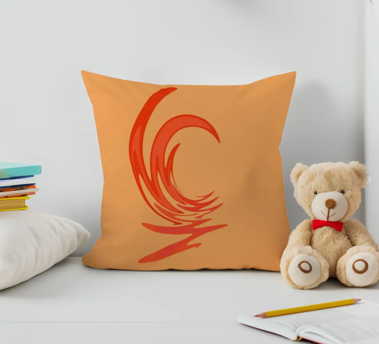 Abstract dynamic swirl pattern in orange decorative cushion by Something for you