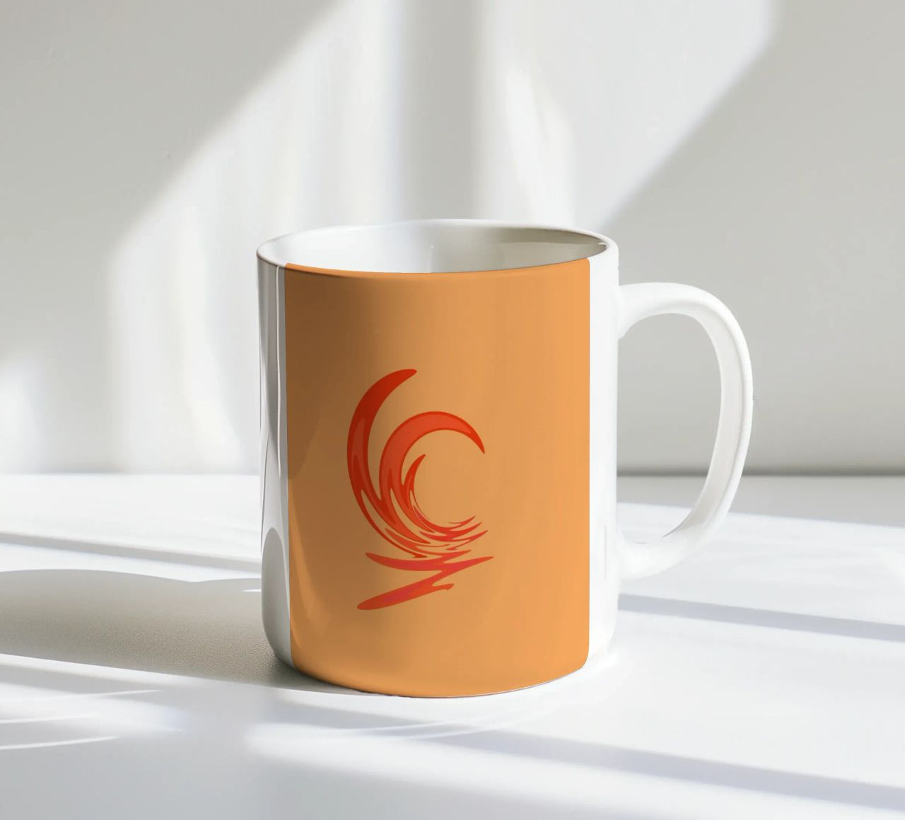 Abstract dynamic swirl pattern in orange ceramic mug by Something for you