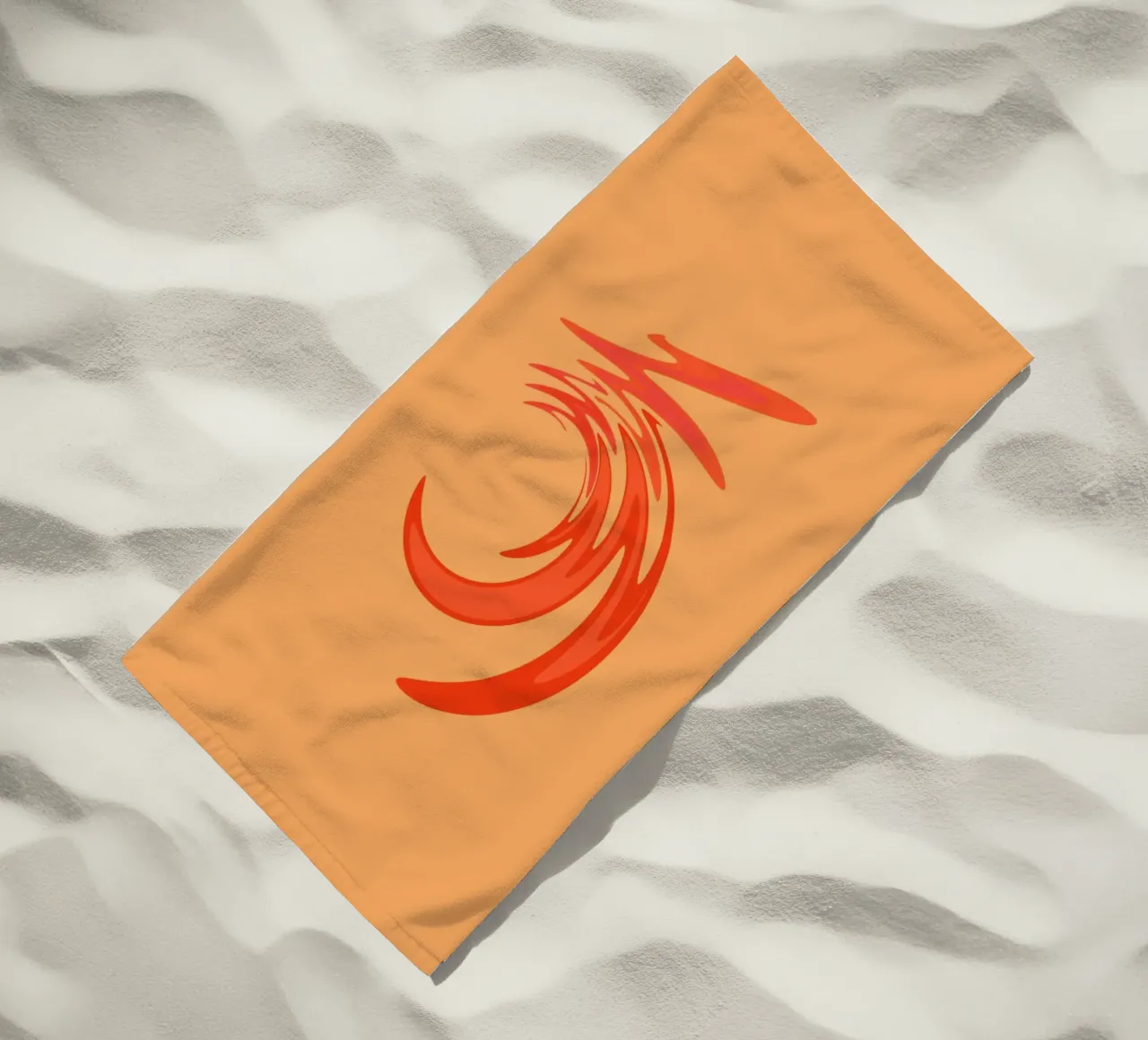 Abstraktes dynamisches Wirbelmuster in Orange Strandtuch von Something for you